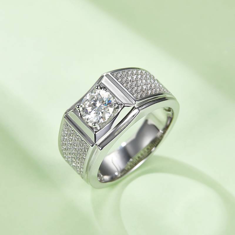 学兵款S925银镀白金MoissaniteMen's Ring1ctD级